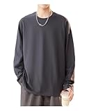 Sukinana 7.7oz tシャツ メンズ 長袖 綿100% 肉厚生地 1枚組 3枚組 ゆったり ロングtシャツ 無地 ティーシャツ 部屋着 ヘビーウェイト インナーシャツ 男女兼用 複数色選び 春秋冬 (JP, アルファベット, L, ダークグレー)