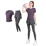 [Karsaer] ヨガウェア 上下セット レディース 体型カバー 半袖 Tシャツ ハイウエスト ヨガパンツ レギンス ピラティス トレーニング ジム スポーツウェア 吸汗速乾 伸縮通気A0063