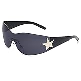 LIKSMU リムレス Y2K サングラス レディース メンズ ラップアラウンドファッションサングラス オーバーサイズ フレームレス トレンディサングラス, ブラックフレーム / ブラックレンズ, 2XL