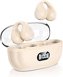 【2025音質強化・イヤーカフ イヤホン 】 bluetooth5.4 イヤホン ワイヤレスイヤホン 耳挟み 空気伝導 イヤホン 骨伝導イヤホン音漏れ抑制 Hi-Fi音質 ENCノイズキャンセリング 低遅延 マイク内蔵 耳を塞がないイヤホン オープンイヤー ブルートゥース イヤホン LCD表示 IPX7防水 通勤/通学/スポーツ/音楽 ベージュ