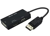 DP - HDMI VGA DVI アダプター Displayport - HDMI 4K アダプター 3 in 1 ディスプレイポートからHDMI VGA DVI コンバーター オス-メス 金メッキ (ダイヤモンド形) (4K 長方形 ブラック)