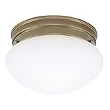 Westinghouse 6668100 One-Light Flush-Mount Interior Ceiling Fixture, Antique Brass Finish with White