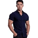 [マナツライフ] メンズ 半袖ワイシャツ ビジネスシャツ レギュラーカラー トップス ノーアイロン ストレッチ (ネイビー, L)