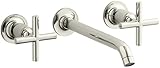 KOHLER K-T14415-3-SN Purist Two-Handle Wall-Mount Lavatory Faucet Trim with 8-1/4" Spout and Cross H