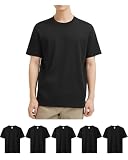 Sukinana 7.7oz tシャツ メンズ 半袖 綿100% 肉厚生地 3/5枚組 透けない 三本針 無地 ヘビーウェイト ティーシャツ 丸首 抗菌防臭 インナーシャツ 吸汗性 複数色選び (JP, アルファベット, 4XL, ブラック(5枚組))