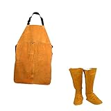 KESOTO 2個入　溶接用　作業エプロン＋安全保護スパッツ　1ペア　牛革　耐火性