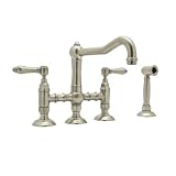 Rohl A1458LMWSSTN-2 Country Kitchen Bridge Style Kitchen Faucet with Sidespray, Satin Nickel [並行輸入品]