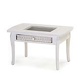 ホワイト籐（ラタン）テーブル　長方形65センチ幅　ガラス天板白色フレーム　FIORE（フィオーレ）シリーズ