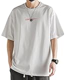 [JHIJSC] メンズ tシャツ 半袖 夏 ゆったり 無地 綿 シンプル おしゃれ 大きいサイズ (JP, アルファベット, L, ホワイト)