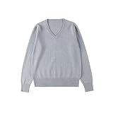 [jinghuiyue] スクールセーター 女子 学生 セーター 長袖 Vネック 綿 無地 女子高校生 グレー（JJP0007G-S）