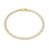 Nuragold 10K イエローゴールド 3.5mm キューバンチェーン カーブリンク ダイヤモンドカット パヴェ ツートーン ブレスレット アンクレット レディース メンズ ジュエリー 7インチ 7.5インチ 8.5インチ 8.5インチ 9インチ, イエローゴールド, 偽