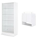 【福袋】【地球家具】コレクションラック「ワイド」新シリーズセット 幅83cm 奥行39cm 【正規品】[鍵付きコレクションケース] [耐震]（引き戸 ハイタイプ本体+上置きハイタイプ） ホワイト