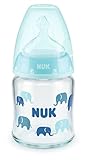 NUK(ヌーク) プレミアムチョイスほ乳びん ガラス製 120ml ゾウ青 適温目盛付き 新生児