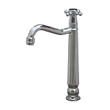 洗面水栓 蛇口 水栓金具 単水栓 クロスハンドル トールタイプ シルバー（銀） [奥行18×吐水口高19cm] INK-0302077H