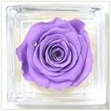花花 プリザーブドフラワー 手のひらサイズ ガラスキューブ （ バラ 一輪 ） 枯れない お花 お祝い プチギフト プレゼント 【 メッセージカード / ラッピング 無料 】( パープル )