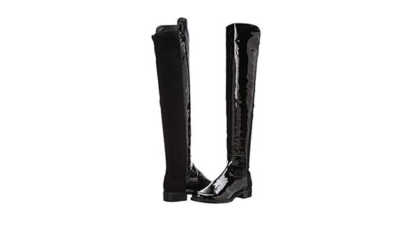 Amazon Co Jp Fcxbq レディース フラットニーブーツ ローヒール パテントレザー ナイトブーツ ハイブーツ スペル レザー ラウンドヘッド ウォームブーツ 41 ブラック シューズ バッグ