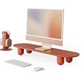 Fenge モニター台 机上台 机上ラック幅86cm 卓上收纳 無垢材 pc台 パソコン スタンド ノートパソコン台 デスクシェル 組立簡単 レンガ色 G04H1085R