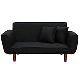 UNE BONNE(ウネボネ) ソファ ソファベッド ソファー 背もたれ肘掛け可動 ソファーベッド クッション2個付き 2人掛け リクライニングソファ ファブリックブラック