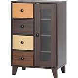 北欧風 キャビネット/収納棚 【カラフル】 幅59cm 引き出し4杯 天然木/脚部・取っ手 可動式棚板 『ウッドグラデーション』