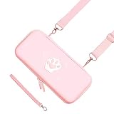 HIGHAWK Switch収納 Nintendo Switch用ケース ショルダー 保護 カバー 防水 猫肉球 可愛い 防塵 耐衝撃 ニンテンドー用 任天堂スイッチ カード収納（Switch専用・ピンク）
