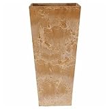 底面給水型植木鉢/プランター アートストーン 【トールスクエア/26cm×高さ49cm】 底栓付 ベージュ 〔ガーデニング用品/園芸〕