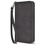 Smarfy iPhone14 iPhone13 ケース 手帳型 「 ストラップ付き / スエード手帳ケース 」アイフォン14 スエード シンプル カード収納 スタンド機能 マグネット開閉 スマホケース (ブラック)