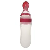 幼児　ベビー　シリコーン　摂食　授乳　スプーン　フィーダー　食品　ライス　ボトル　哺乳瓶　全3サイズ - ピンク