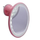 浴室用化粧鏡 LED　卓上ミラースリム吸盤ミラー　壁付ミラー　 (USB付き PINK)
