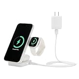 Amazon Basics 25W Qi2.2認定スリーインワンワイヤレス充電ステーション、MagSafe互換折りたたみスタンド、iPhone 17/16/15/14/13/12用、Apple Watch、AirPods用、45Wアダプター付き、ホワイト