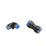 KESOTO 空気圧コネクタ　2個入　エアチューブ継手 ジョイント　クイックリリース エルボ＋ストレート 6mm径　