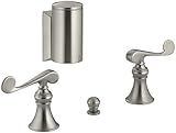 KOHLER K-16137-4-BN Revival Below-The-Rim Horizontal Swivel Spray Bidet Faucet with Scroll Lever Han