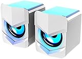 デスクトップコンピュータースピーカー ゲーミングスピーカー PCスピーカーゲーミングスピーカー大音量 マルチメディアスピーカーミニスピーカーサラウンドLEDライト付き臨場感 ステレオUSB給電 AUX接続 携帯電話ラップトップユニバーサル用サブウーファー テレビ/パソコン/長時間連続再生2色 (ホワイト)