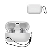 For Technics EAH-AZ100 用 ケース カバー 【KONXISA】ワイヤレスイヤホン ケース シリコン素材 着用しやすい 耐衝撃 防水防塵 ウォッシャブル（カラビナ付き+ストラップ付き ） 装着充電可能 持ち運びがしやすい（ホワイト）