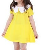(スマイル ワキキ)Smile YKK 長袖 ワンピース キッズ 女の子 子供服 チュニック 子供 カジュアル 無地 (120：着丈：約58cm, 黄色)