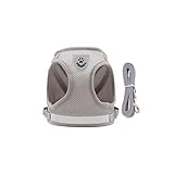 NASSIA 犬 ハーネス メッシュ 犬用ハーネス ペットハーネス 軽量 散歩 お出かけ リード付き 無地 シンプル (グレー, M)
