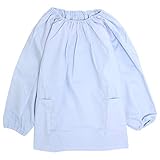給食 子供エプロン スモック 長袖 子供用 無地 学校 小学生 tm104 サックス 140cm