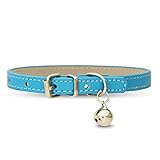 [LaLUCA GOODS] 犬 首輪 猫 首輪 鈴 定番 スタンダード PU レザー シンプル 小型犬 中型犬 ドッグ 散歩 カラフル ライトブルー（鈴あり） S
