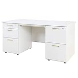 オフィスデスク 事務机 幅140cm 両袖机 カラバリ15種 ホワイト LRD-147