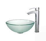 Kraus C-GV-101FR-14-12mm-1810CH Frosted 14 Glass Vessel Sink and Visio Faucet Chrome by Kraus