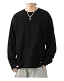 Sukinana 7.7oz tシャツ メンズ 長袖 綿100% 肉厚生地 1枚組 3枚組 ゆったり ロングtシャツ 無地 ティーシャツ 部屋着 ヘビーウェイト インナーシャツ 男女兼用 複数色選び 春秋冬 (JP, アルファベット, 2XL, ブラック)