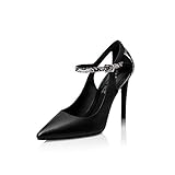 Hyun times シングルシューズバックル9.5cmハイヒール女性のハイヒールシューズ、ファインシューズ付き (色 : ブラック, サイズ さいず : 36)