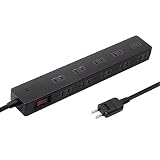 スタイルド 雷ガード ブレーカー付 10個口 電源タップ 1500W 一括集中スイッチ マグネット スイングプラグ 延長コード (コード2m, ブラック)