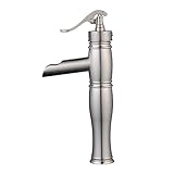 Beelee Deck Mounted Single handle Waterfall Bathroom Sink Faucet, Brushed Nickel Finish [並行輸入品]