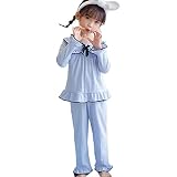 [MOE2HUO] キッズパジャマ 女の子長袖純綿上下セット パジャマ 中大童親子服 部屋着 可愛い パジャマ カジュアル 春夏秋冬(1ブルー 140)