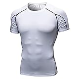 Muxuryee コンプレッション ウェア 加圧シャツ メンズ 半袖 トレーニングウェア アンダーシャツ スポーツシャツ 吸汗 速乾 1053WT L