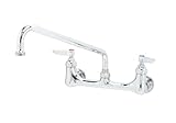 T&S Brass B-2445 Double Pantry Faucet, Wall Mount, 8-Inch Centers, 12-Inch Swing Nozzle, Spring Chec