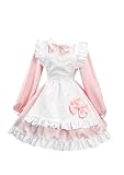 [EIDEFE] メイド服 ゴスロリ ワンピース 大きいサイズ ハロウィン 仮装 レディース 長袖 蝶結ぶ パーティー イベント メイドカフェー 大人 女装 演出服 ピンク L