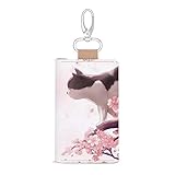 キーケース レザー 猫柄 ねこ 桜 さくら 本革 カードケース コンパクト ネイビー カラビナ キーホルダー キーリング 6連 カード入れ カラビナ付き 小銭入れ スマートキーケースケース 車キーケース スマート ミニ 小さい レディース メンズ