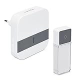 kwmobile 電子 ワイヤレス ドアチャイム アラーム - コードレス ドア ベル センサー受信機付き 52のチャイム音が選択可 ホワイトグレー