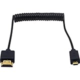 Duttek マイクロHDMIからHDMIコイルケーブル エクストリームスリム 左向き 1080P 4K Ultra HD 3D対応 (1.2M/4フィート)
